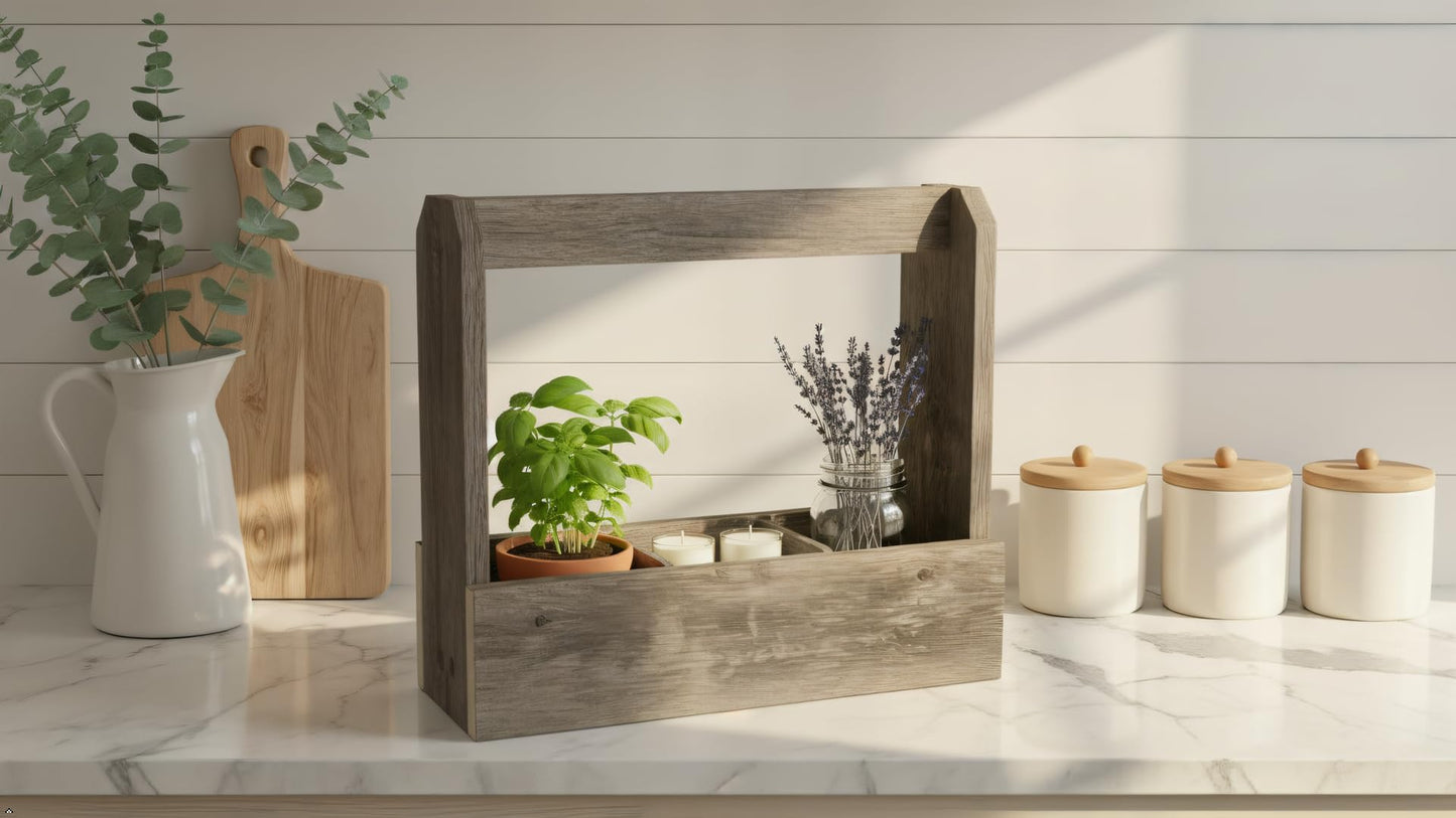 Rustic Revival | Rustic Tote Decorative Carry All Barnwood Planter Box – Farmhouse Indoor & Outdoor Décor Accent – Authentic Weathered Wood Real Wood Tote