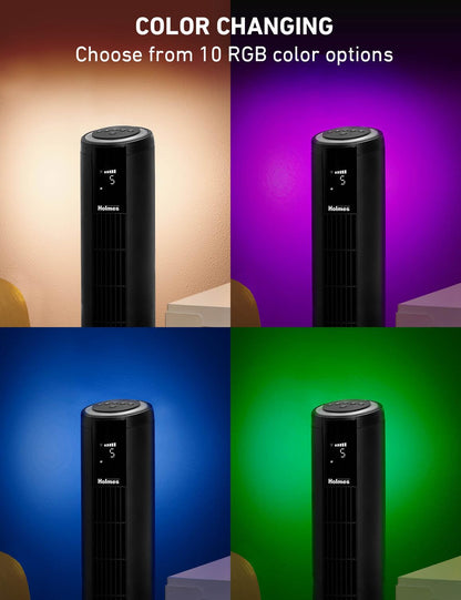 HOLMES 42" Digital Tower Fan with Accent Light, ClearRead Display, High/Low Brightness Level, 90° Oscillation, 5 Speeds, 4 Modes, 8-Hour Timer, Home, Bedroom or Office, Remote Control, Matte Black