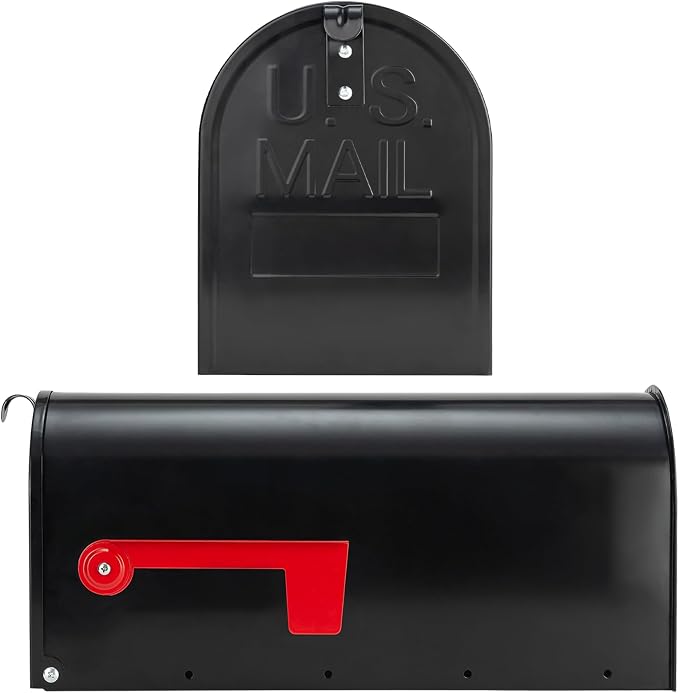 RAINHOL Black Metal Mailboxes for Outside Post Mount, Standard Mail Box, Galvanized Steel Heavy Duty Mailbox, Medium Capacity, 19 x 8.7 x 6.7 inches
