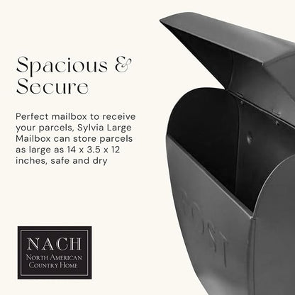 NACH Locking Mailbox, 15.07 x 12.44 x 5.39 inches, Black Lockable Mailboxes for Outside, Large Wall Mount Mailbox - The Sylvia Mailbox