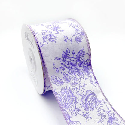 Designer’s Shop Rose Floral on Cream Wired Edge Ribbon 2.5” x 10 Yard for DIY Crafting, Home Décor Flower Arrangement (Lilac Lavender)