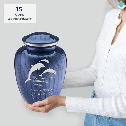 Geturns - Adult Personalized Dolphin Cremation Urns for Human Ashes I Large Pearl Cobalt Blue Funeral Urn for Men and Women I 200 lbs