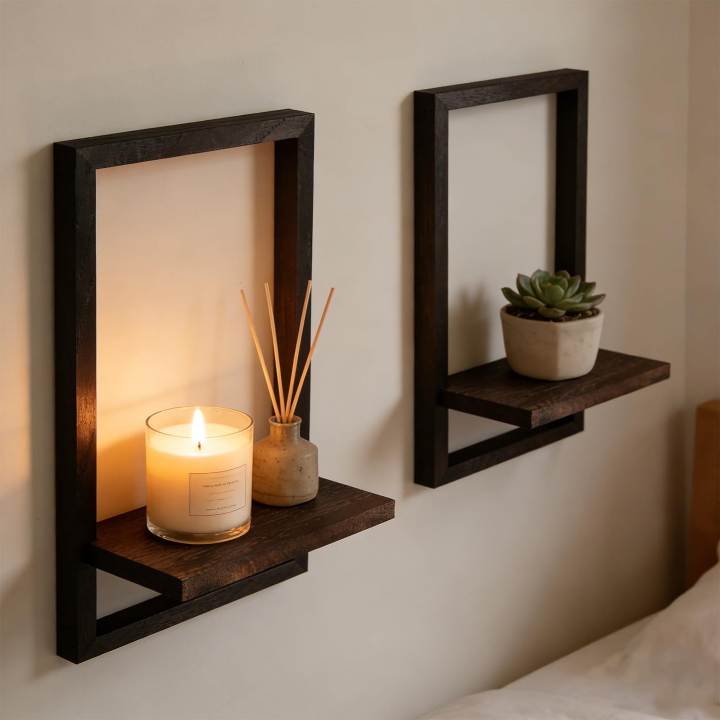 Vineland Set of 2 Rustic Wooden Wall Shelves for Indoor Plants, Hanging Wall Planters Shelf, Floating Shelves for Wall Decor, Farmhouse Plant Holder for Bathroom, Bedroom, Living Room, Brown & Black