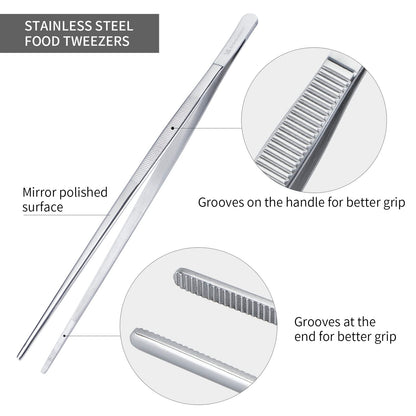 12 Inch Kitchen Tweezers Fine Tweezer Tongs, MSY BIGSUNNY Stainless Steel Food Tweezers Multi-function Precision Serrated Tips Cooking Tongs Kitchen Serving Tong