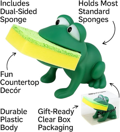 Animal Shape Novelty Kitchen Sponge Holder and Sponge Choice of Frog or Duck