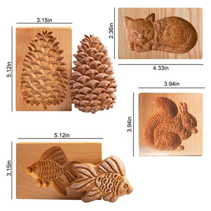 4 Pieces Wooden Cookie Molds Biscuit Carved Wooden Mould DIY Cookie Stamps Cookie Cutter Funny 3D Press Embossing Mold Animal Pattern Baking Tool