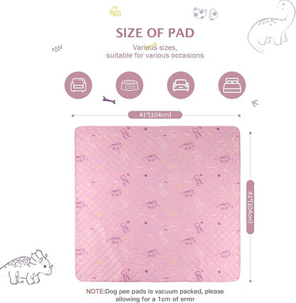 IEUUMLER Washable Pee Pads for Dogs, 2 Pack Non-Slip & Waterproof Pack Whelping Pad, Reusable Washable Puppy Potty Training Pad with Fast Absorbent for Playpen EU007 (Pink Dinosaur, 41"X41"-2pcs)