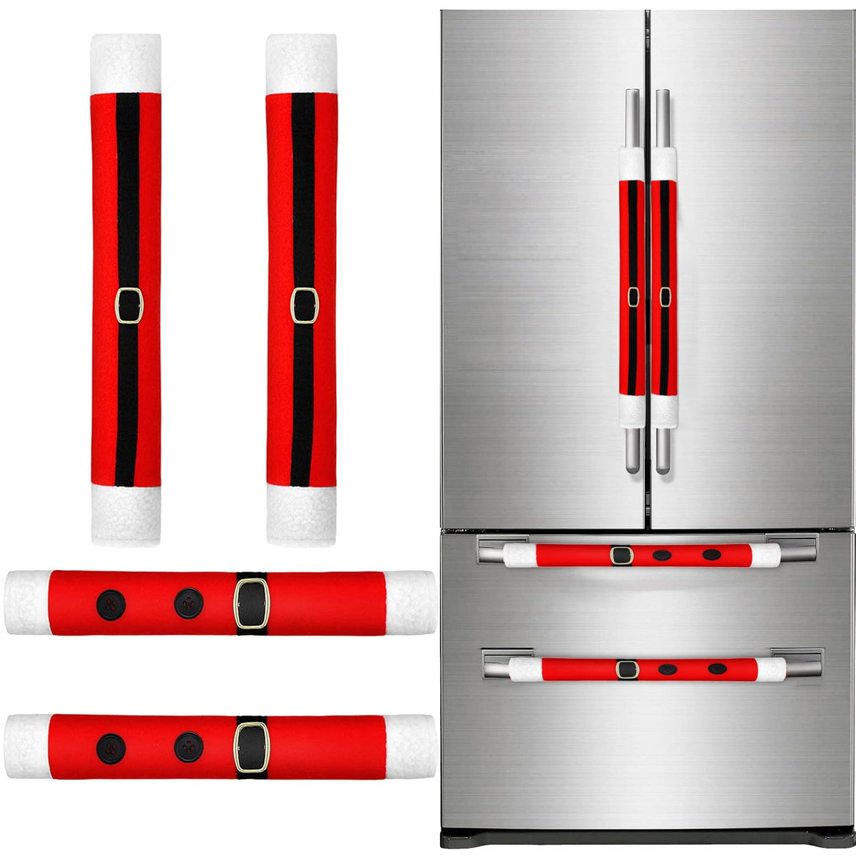 YIJXPOIN 4 Pieces Christmas Refrigerator Handle Covers Santa Belts Kitchen Decorations Refrigerator Door Handle Covers for Christmas Fridge Microwave Oven Dishwasher Handle Protector
