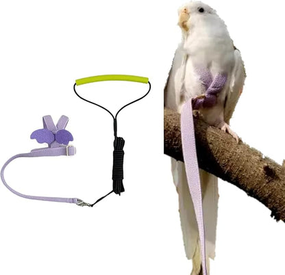 Bird Harness Leash Adjustable Outdoor Training Flying Harness Traction Rope with Cute Wing for Parrots Pigeons Budgerigar Lovebird Cockatiel Mynah (L,Purple)