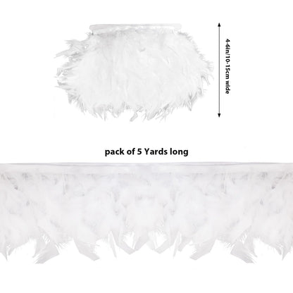 White Turkey Feathers Fringe Trim 5 Yards 4-6inch Fluffy Feather Trim Fashion Dress Sewing Crafts for DIY Handbag Costumes Wedding Decoration
