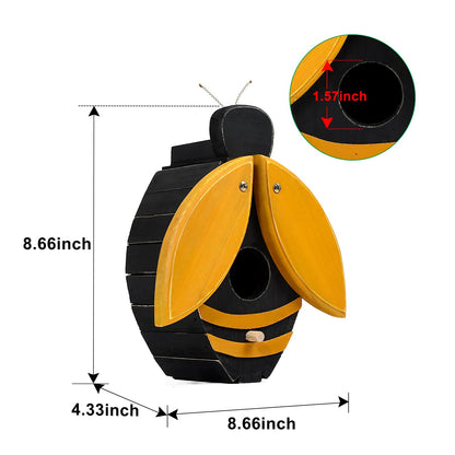 NATUREYLWL Bird Houses for Outside, Bee-Shaped Birdhouse Attracts Wild Birds (Bluebirds, Finches, Cardinals), Durable Wood Bird House with 4 cm Entrance Hole,Unique Garden Decor,Weather-Resistant