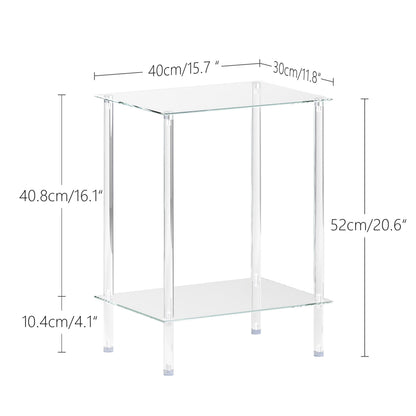 Tempered Glass Side Tables Set of 2 Acrylic End Table with 2 Storage Shelve transparent Bedside simplicity clear 2-Tier Nightstands small Spaces Office Bedroom Living Room Study Transparent ET-008TR