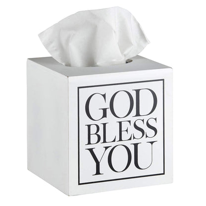 Creative Brands Faithworks - God Bless You Wooden Tissue Box Cover, Small, White
