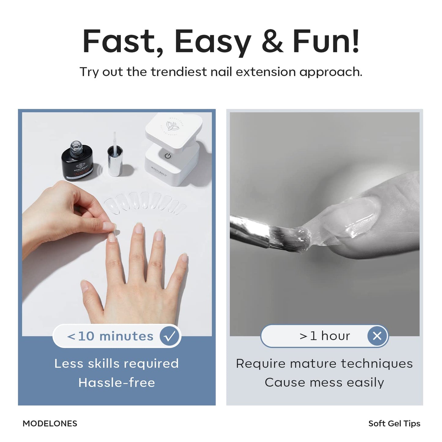 modelones 9 in One Gel Nail Glue Brush On Nail Glue 15 ml for Tips, Rhinestones, Base Coat, Blooming Art Gel Kit for Press on Nails Acrylic Tips U V Lamp Needed 2Pcs