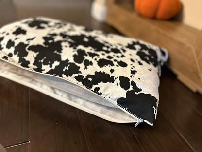 Natural Cotton Canvas Dog Bed – Raw Cotton Filled Pet Cushion Insert, Breathable Eco-Friendly Dog Mattress, Durable Washable Cover with Zipper (Cow Print Black White, X Large 53"x36"x5")