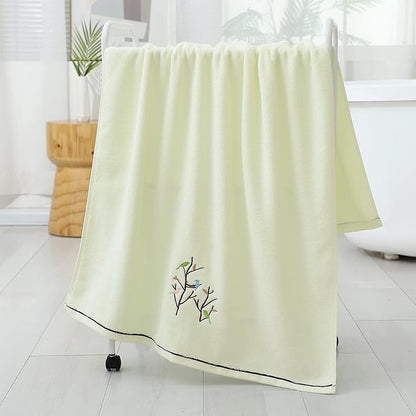 Pidada Bath Hand Towel Set of 3 Embroidered Bird Tree Pattern 100% Cotton Soft