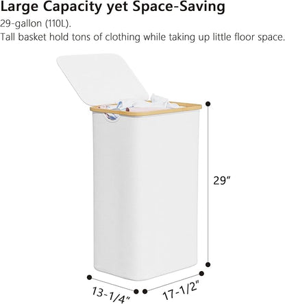 SUOCO Laundry Hamper with Lid, 29 Gal Clothes Basket with Bamboo Handles