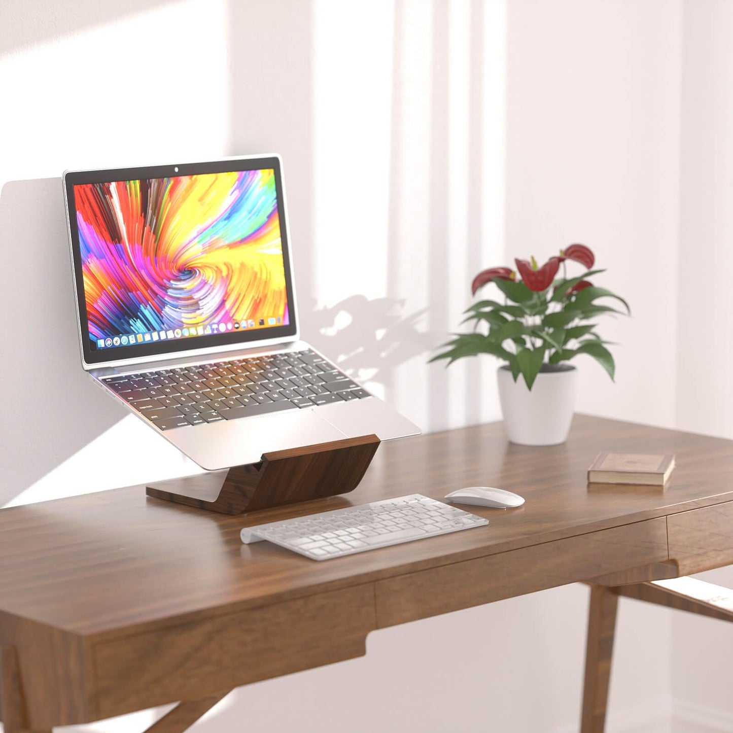 NAMAII Wooden Laptop Stand, Ergonomic Computer Stand for Desk, Portable Laptop Riser, Notebook Stand Holder Compatible with MacBook Pro/Air, Dell, HP, Lenovo and All Laptops (10-17 inch), Walnut
