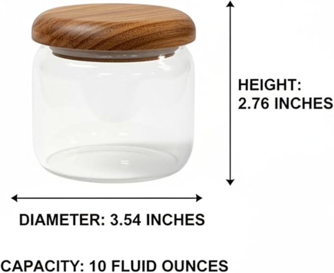 4-Pack 10 fl oz Wide Mouth Mason Jars with Spoon & Labels, Acacia Wood Lids, Press Seal, No Plastic, for Food, Snacks, Candy, Fruits, Coffee Beans, Spices & Dry Storage, Pantry Organizer.