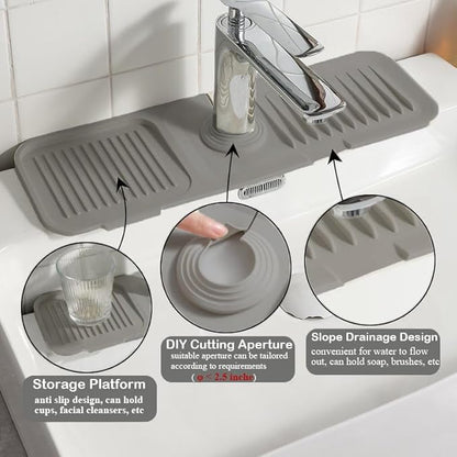 Kitchen Sink Splash Guard, Silicone Faucet Handle Drip Catcher Tray, Fit
