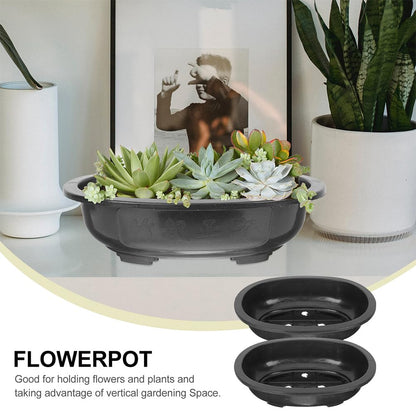 Toddmomy Large Bonsai Pot, 2pcs Plastic Bonsai Training Pots with Drainage Hole, Oval Planter for Home Office Nursery Garden Balcony