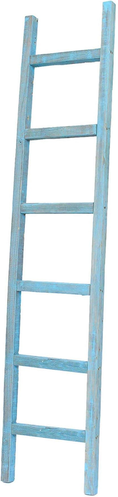 BARNWOODUSA Rustic Farmhouse Decorative Ladder - Our 6 ft Ladder can be Mounted Horizontally or Vertically and is Crafted from Upcycled Wood No Assembly Required Robins Egg Blue