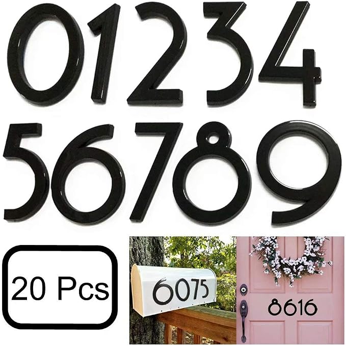 20 Pack Mailbox Numbers 0-9, 2 Inch High, Door Address Numbers Stickers for Apartment, House, Room, Office, Cars, Trucks, Black Plating Process Number Sign