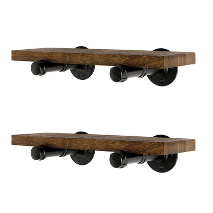 Home TZH Wall Mounted Floating Shelves, Floating Shelves with Industrial Pipe Brackets Set of 2 Rustic Wood Storage Shelf for Bedroom Living Room Bathroom Kitchen Office and More (2, Brown)