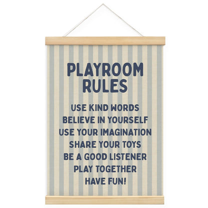 MOFUYU Playroom Wall Decor,Play Room Essentials,Nursery Playroom Rules Wall Art with Wooden Frames,Blue Poster Hanger Frame for Playroom Nursery Bedroom 12x16 Inch