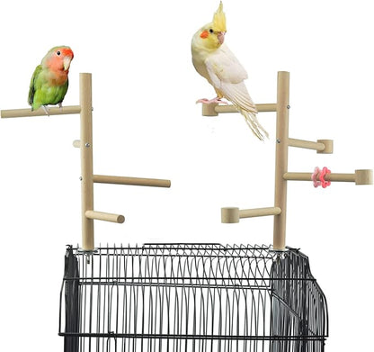Wooden Bird Cage Stands Perches for Parrots, Parakeet Chewing Climbing Toys, Parrot Cage Top Tree Perches Play Stand Platform Playground Ladders Toys for Cockatiels Budgies Small Medium Parrots