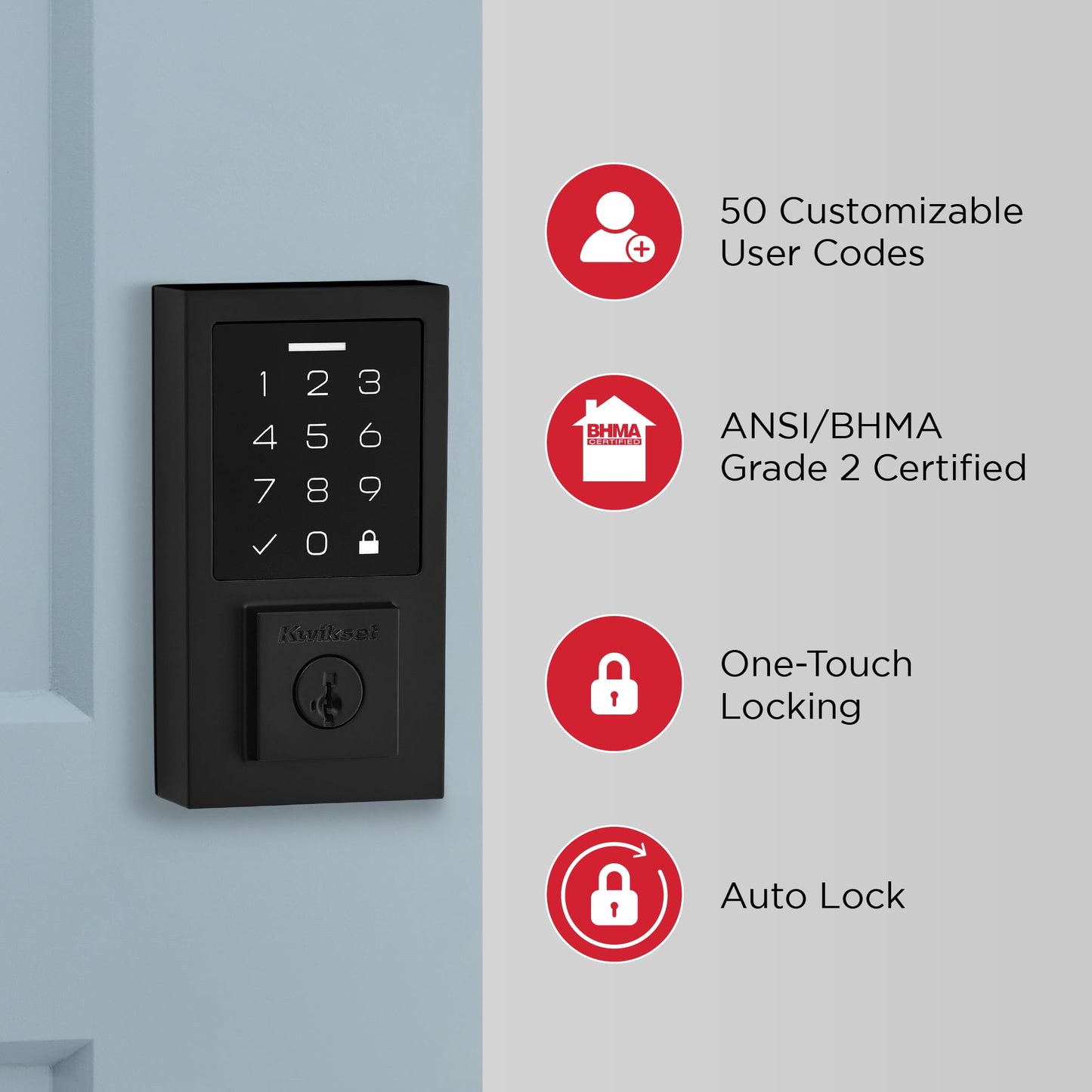 Kwikset SmartCode 270 Keyless Entry Electronic Touchpad Deadbolt Door Lock with Auto-Lock, Custom User Codes, Advanced Security in Satin Nickel Traditional