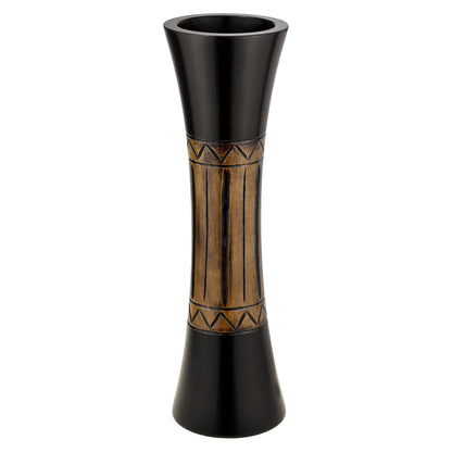 AeraVida Tribal Bali-Inspired Hand-Carved Wood Table Vase with Natural Brown Stain | Boho Chic Home Decor Accent | Trendy Rustic Wooden Vase for Living Room or Office