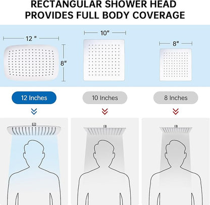 G-Promise All Metal 12 Inch Rain Shower Head with Massage Mode Handheld Spray Combo, 3-Way Diverter with Pause Setting, Full Body Coverage, Modern Bathroom Upgrade (Chrome)