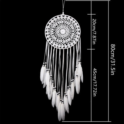Large White Dream Catcher, Handmade Crochet Macrame Feather Dreamcatcher | Bohemian Wall Hanging Home Decor for Bedroom, Nursery, Living Room & Wedding.