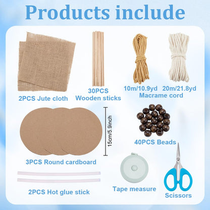FREEBLOSS Macrame Woven Basket kit DIY Macrame Kit for Beginners with Instruction Wooden Beads Basket Weaving Craft Supplies Baskets Weaving Project for Holiday Activities