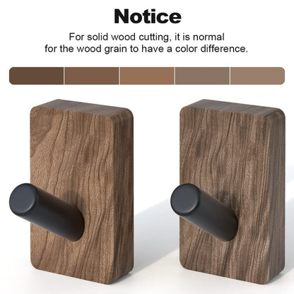 IURRDOP 4 PCS Black Walnut Wood Wall Hooks, Adhesive Mounted & Wall Mounted Rustic Decorative Entryway Hooks, Mid Century Modern Natural Wooden Pegs for Hanging Coat Clothes Hat Bag Purse and Towel