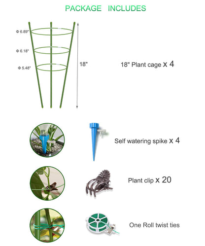 4 Pack Garden Plant Support Tomato Cage, Upgrade 18" Trellis for Climbing Plants, Plant Trellis Kits (18")