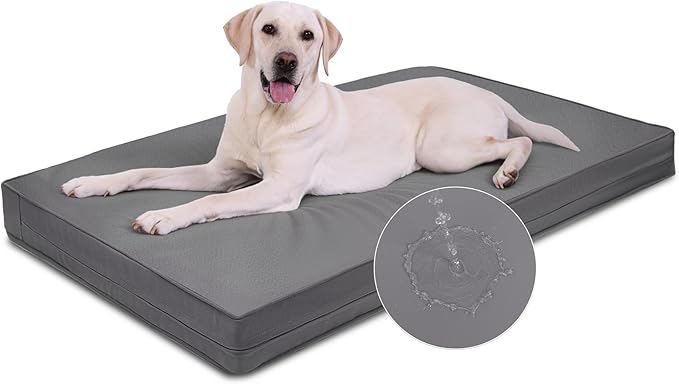 Vonabem Outdoor Waterproof Dog Bed Washable, Extra Large XL Pet beds 44 inch, Cooling Wipeable Leather Anti-Slip Kennel Pads with Removable Cover Reversible, 44"x32" Grey