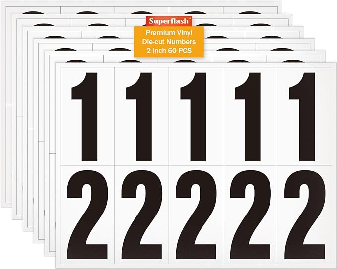 2 inch Self Adhesive Numbers for Mailbox, House Numbers, Reflective Mailbox Number, Trash Cans Number, for Outside, 60 PCS (Black/White)