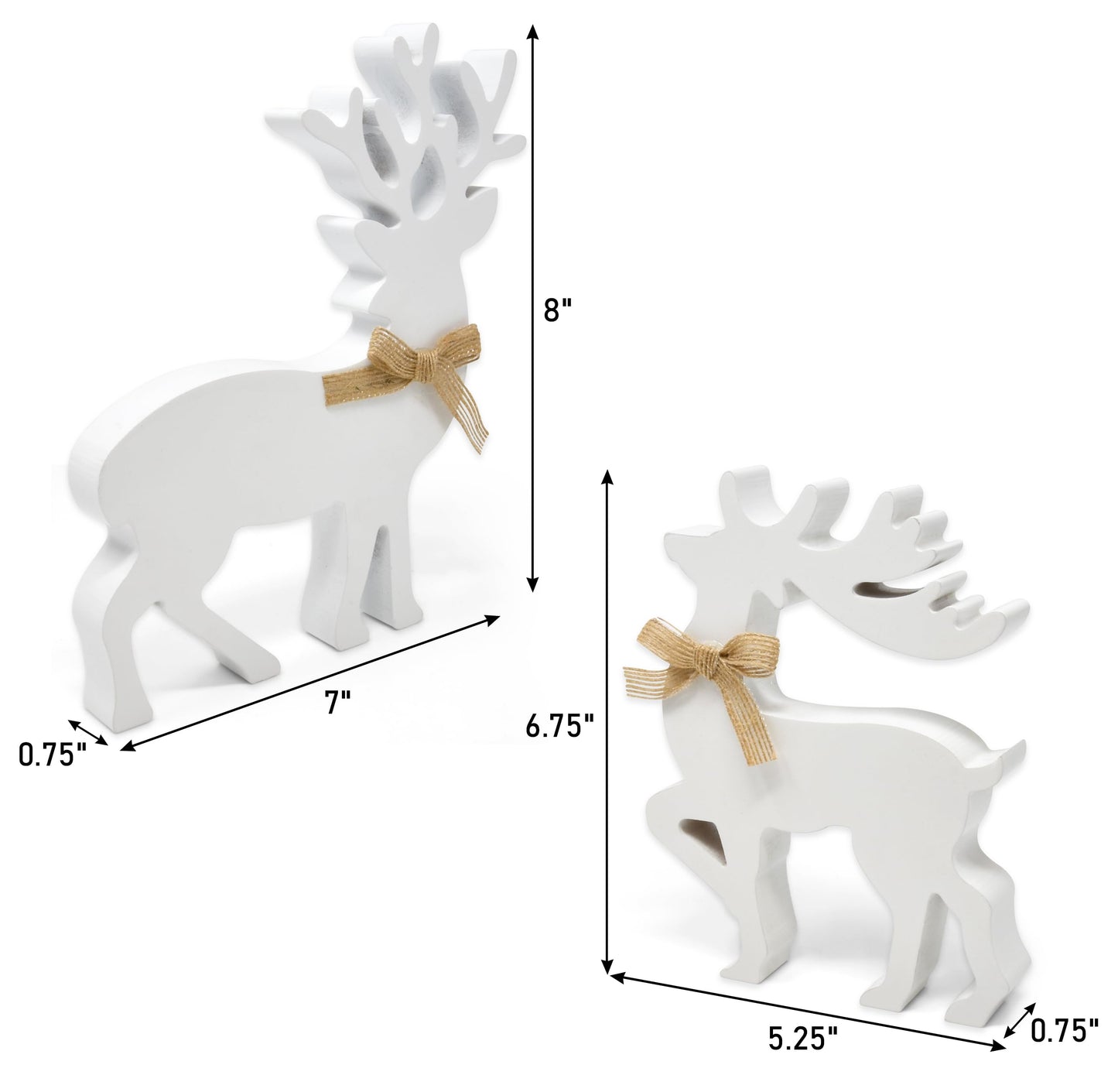 Gift Boutique - Set of 2 Wooden Christmas Reindeer Table Decorations Centerpiece Holiday Rustic White Wood Reindeers Figurine Tiered Tray Tabletop Sign Decor for Office, Room, Home Xmas Party Supplies