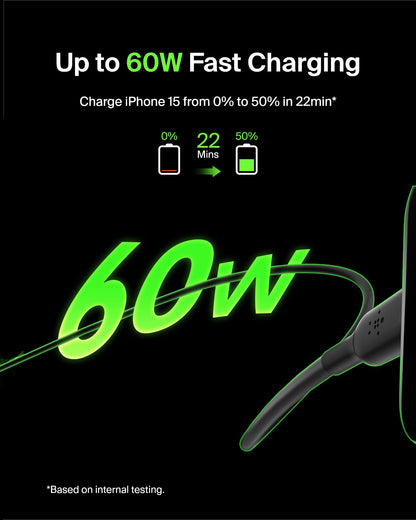 Belkin USB-C to USB-C Cable Fast Charging Cable (2M/6.6ft) for iPhone 16, iPhone 16 Pro, iPhone 16 Pro Max, Galaxy S25, S24, Note, Pixel, iPad Pro, Nintendo Switch 2, Carplay & More - Black