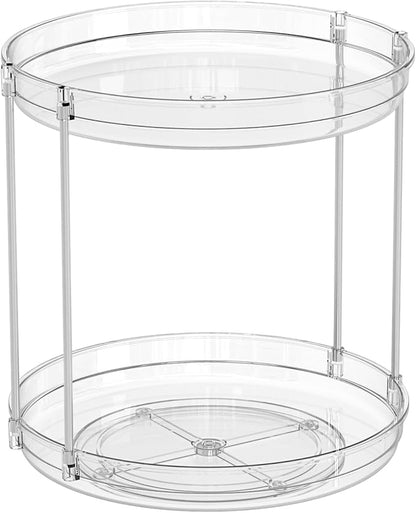 2 Tier Lazy Susan Turntable for Cabinet,Countertop,Pantry,9.5"W Spinning Seasoning Organizer,Double Rotating Kitchen Spice Rack Organizer and Condiments,Medicine,Vitamin Bottle Organizer Carousels,1Pc
