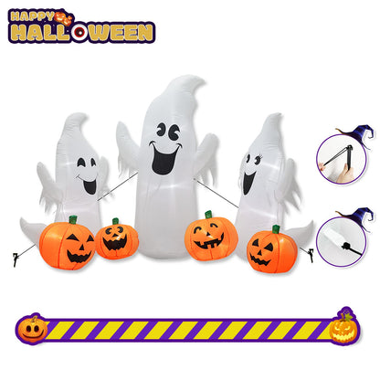 inslife 7FT Length Halloween Inflatable Ghosts and Pumpkins, 3 Ghosts Inflatables with Led Lights for Home Yard Lawn Indoor Halloween Outdoor Decoration