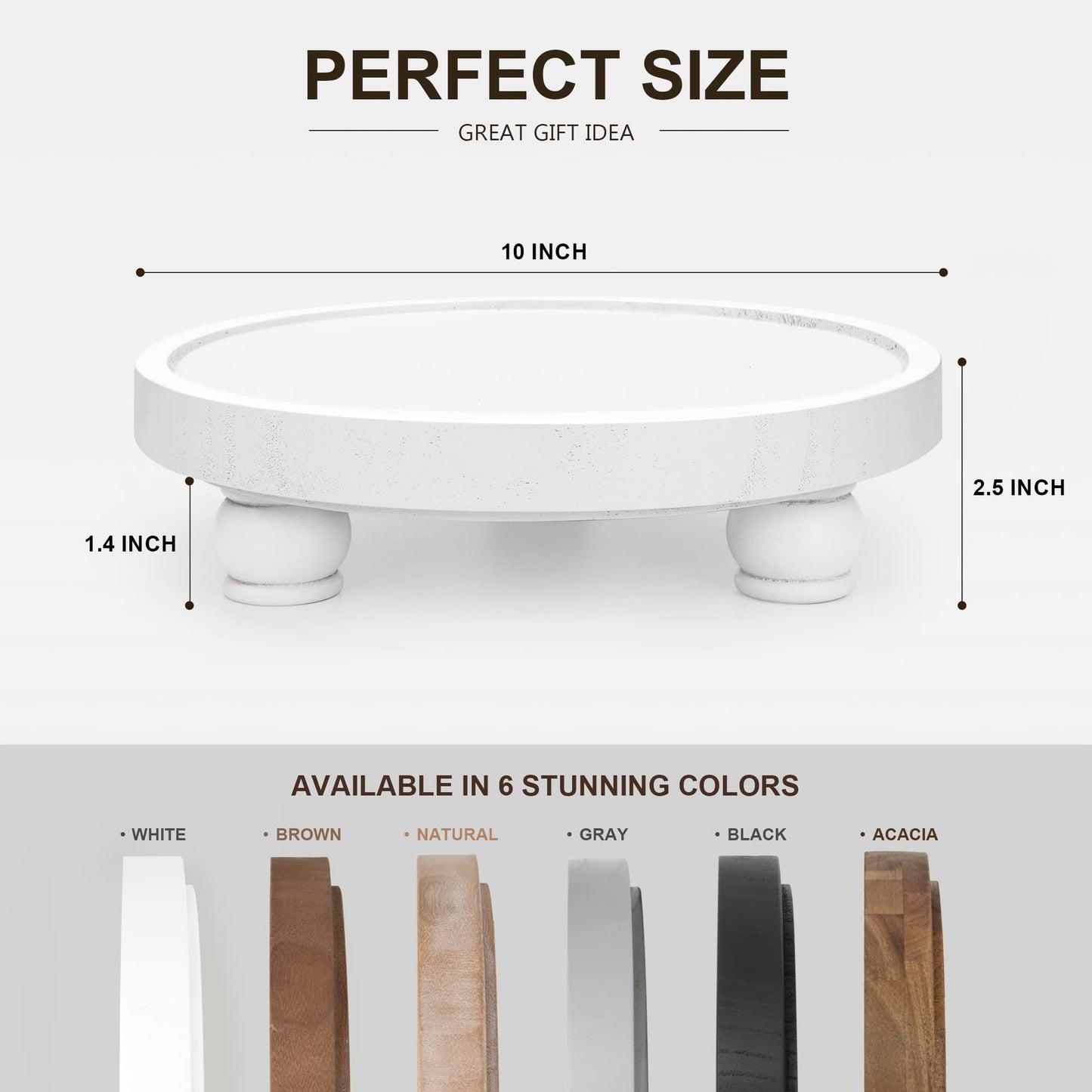 EOSAHR Decorative Wooden Riser for Home Decor : Farmhouse Display Stand for Kitchen Counter, Bathroom Sink and Home Decor - Rustic Round Waterproof Pedestal Tray for Soap, Plant Holder (White)