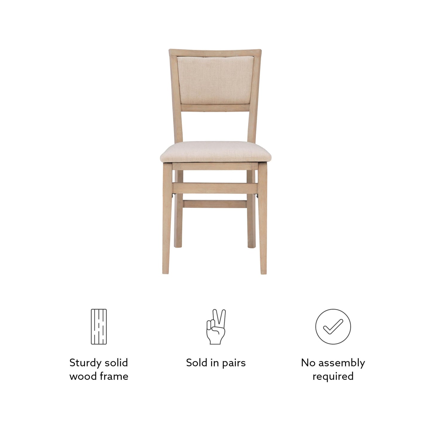 Linon Keira Natural Rustic Wooden Folding Chair with Beige Upholstered Seat and Back Set of 2