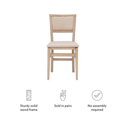 Linon Keira Natural Rustic Wooden Folding Chair with Beige Upholstered Seat and Back Set of 2