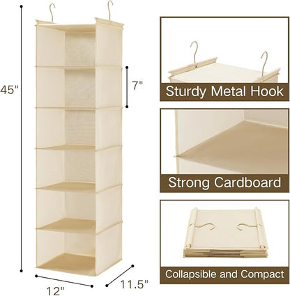 MAX Houser 6 Tier Shelf Hanging Closet Organizer, Cloth Hanging Shelf