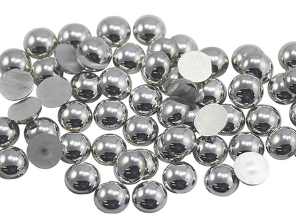 Allstarco 5mm Silver Flat Back Acrylic Round Pearl Cabochons Plastic Rhinestones Pearl Gems Embellishments for Jewelry, Crafts, Costumes, Cards Cosplay 80 Pcs