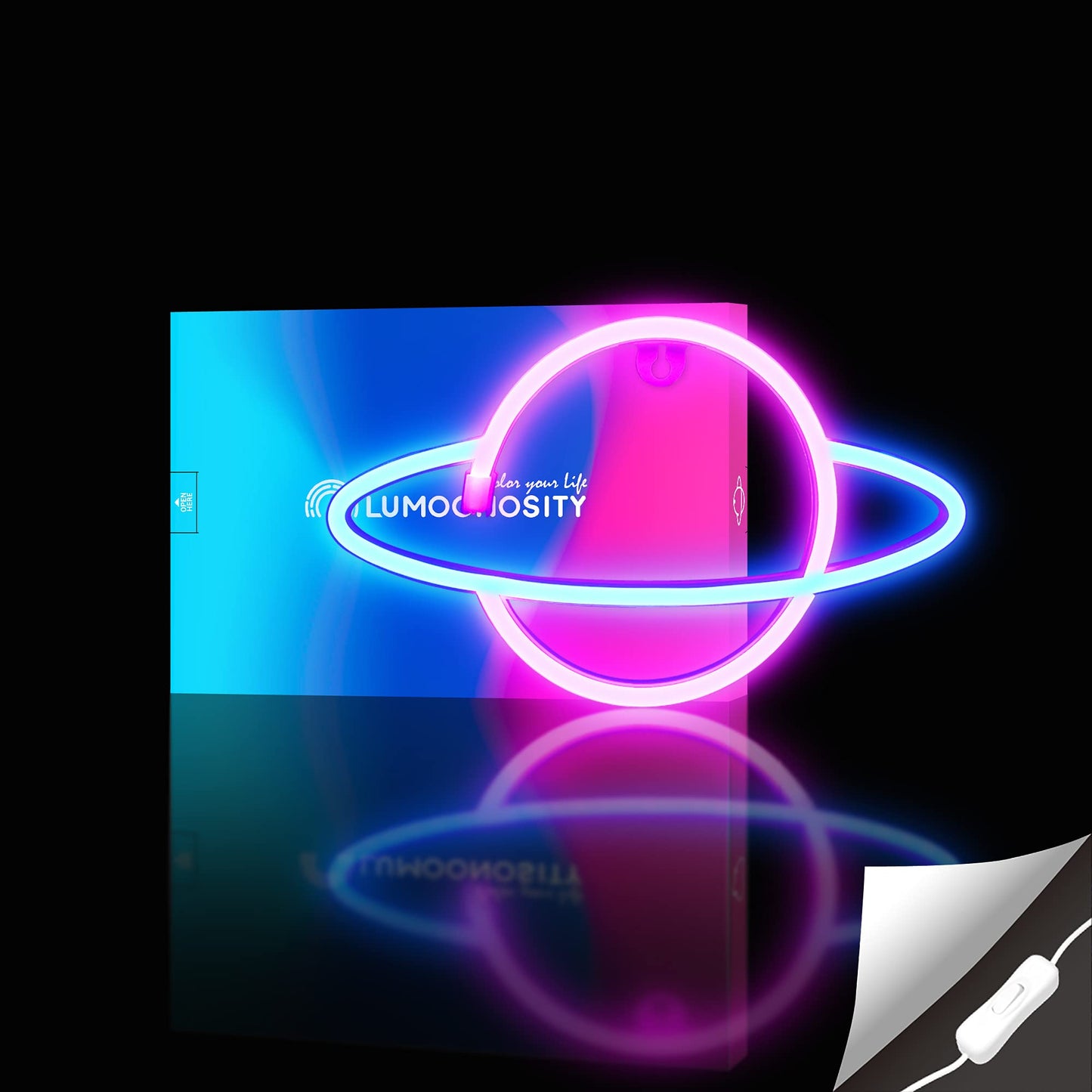 Lumoonosity Planet Neon Sign - USB Powered Saturn LED Light with On/Off Switch, Planet Led Sign for Wall Decor - Aesthetic Hanging Saturn Neon Light for Bedroom, Gaming Room
