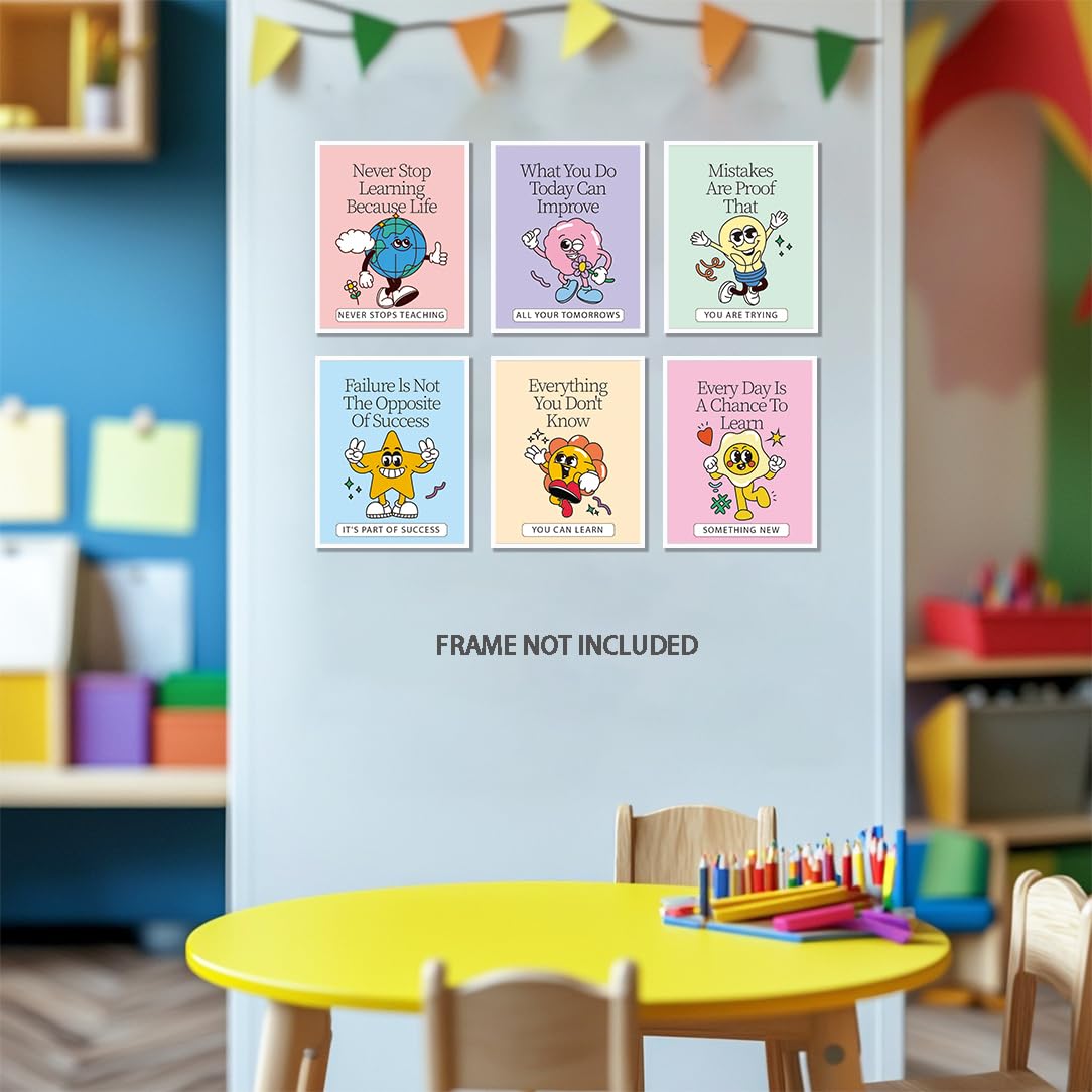 KDMAZH Retro Inspirational Poster,Colorful Growth Mindset, Motivation Growth Mindset Posters for Classroom, Educational for Teachers Bulletin Board，Set of 6pcs, 8×10Inch，Unframed